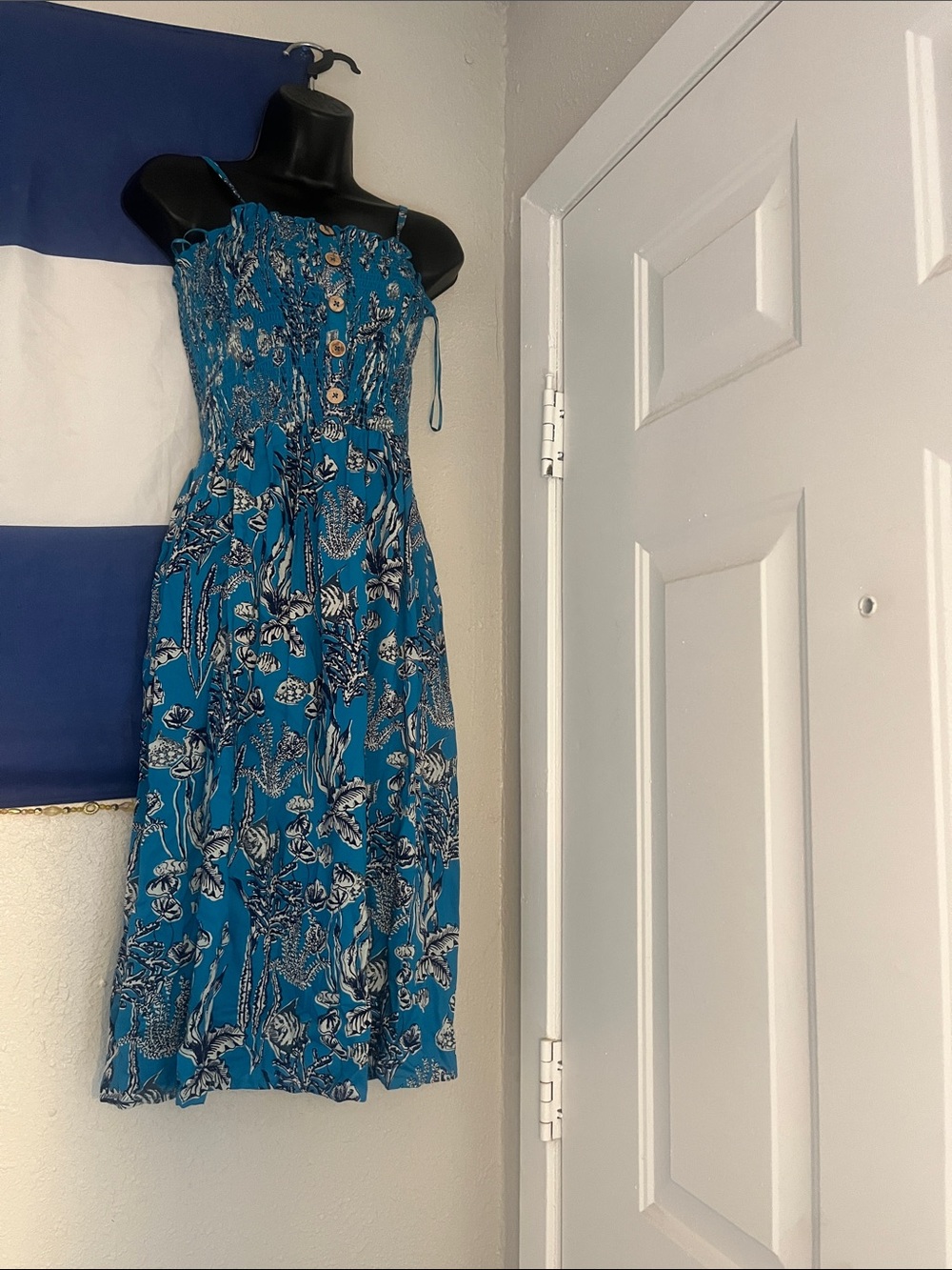 Angie Teal Blue Floral Smocked Midi Dress